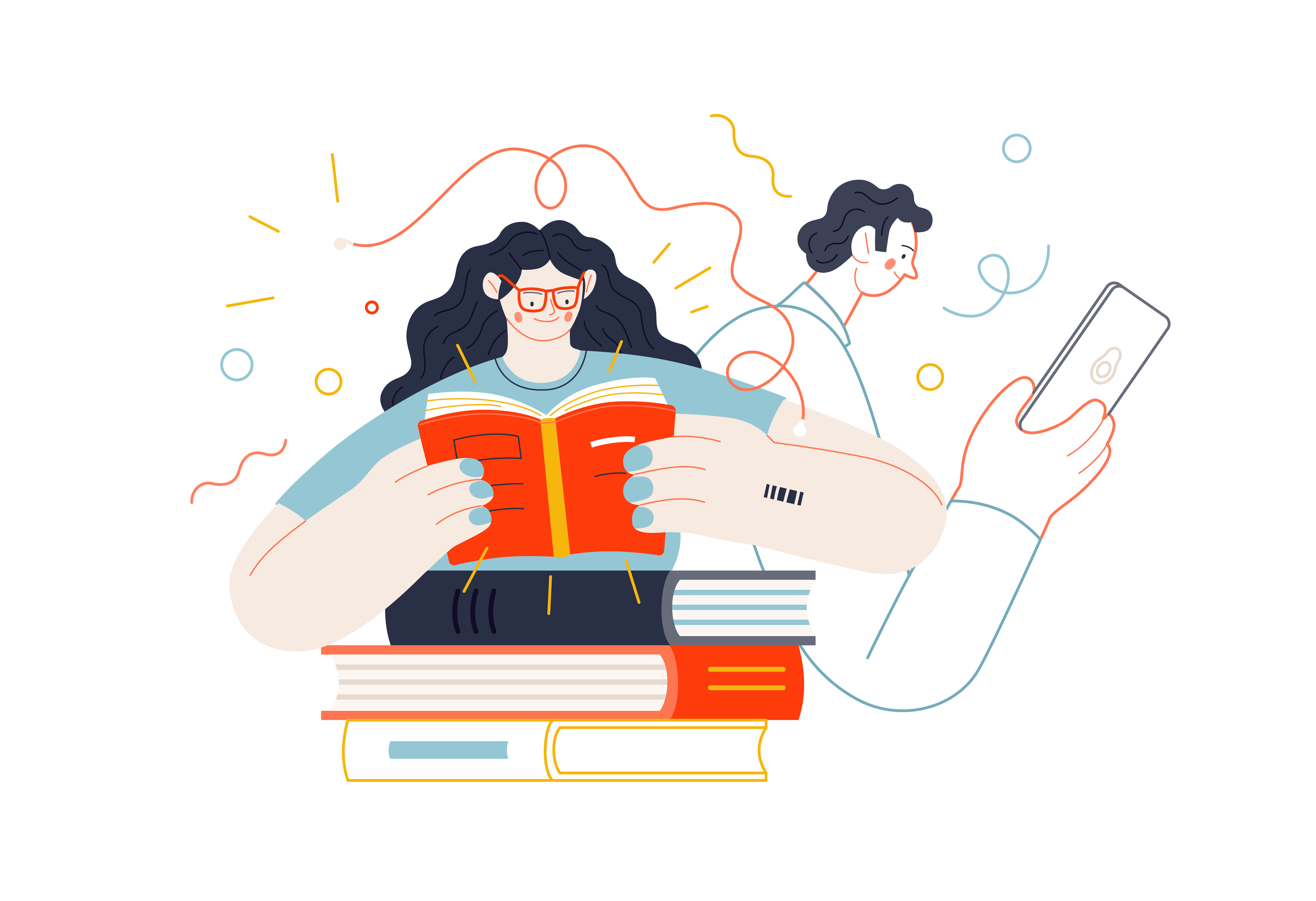 Illustration of two people studying