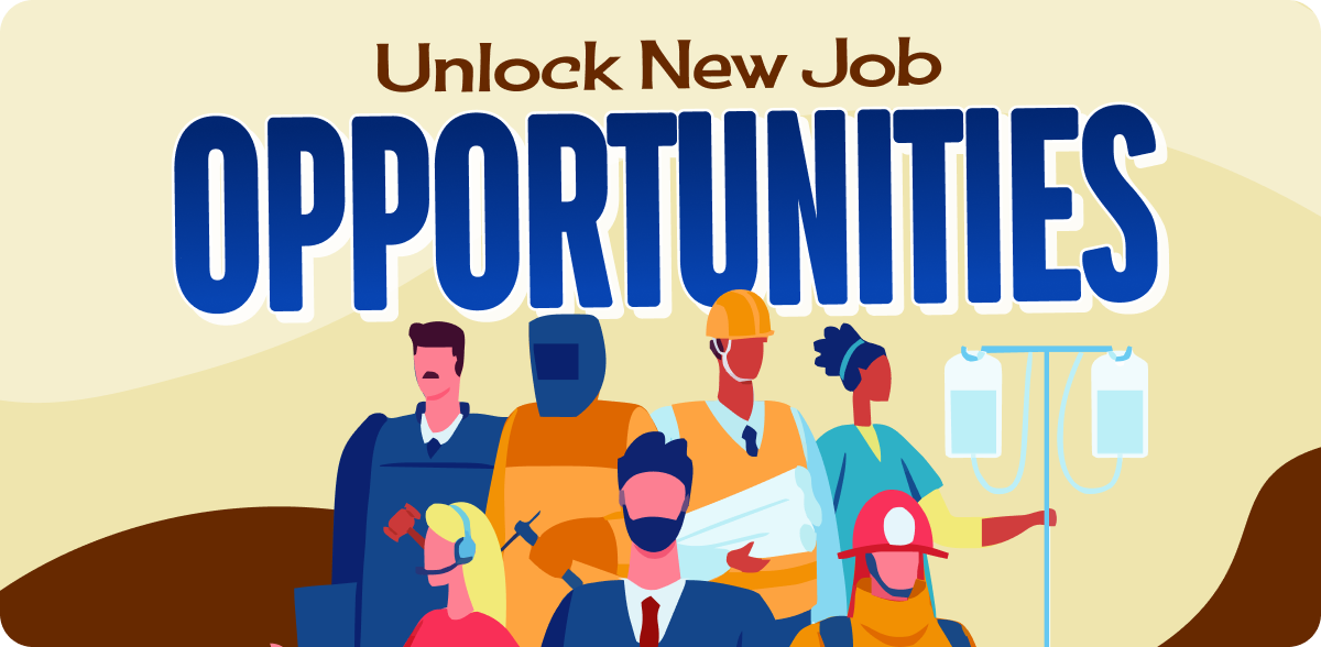 A group of workers with the text - Unlock New Job Opportunities